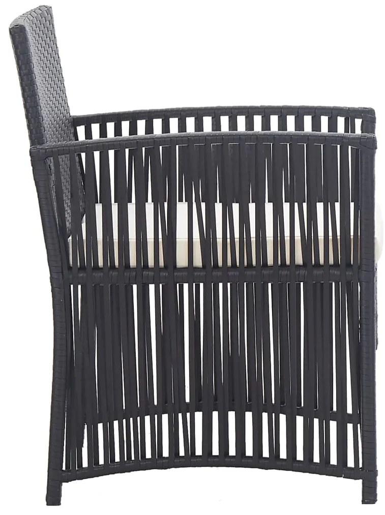 Cadeiras de jardim com almofadões 2 pcs vime PE preto