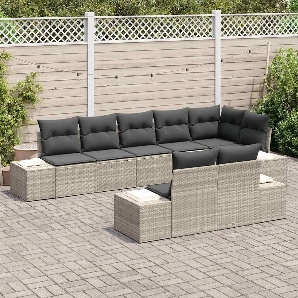 Conjunto de Sofás de Jardim com 8 peças e almofadas, cinza claro, em r
