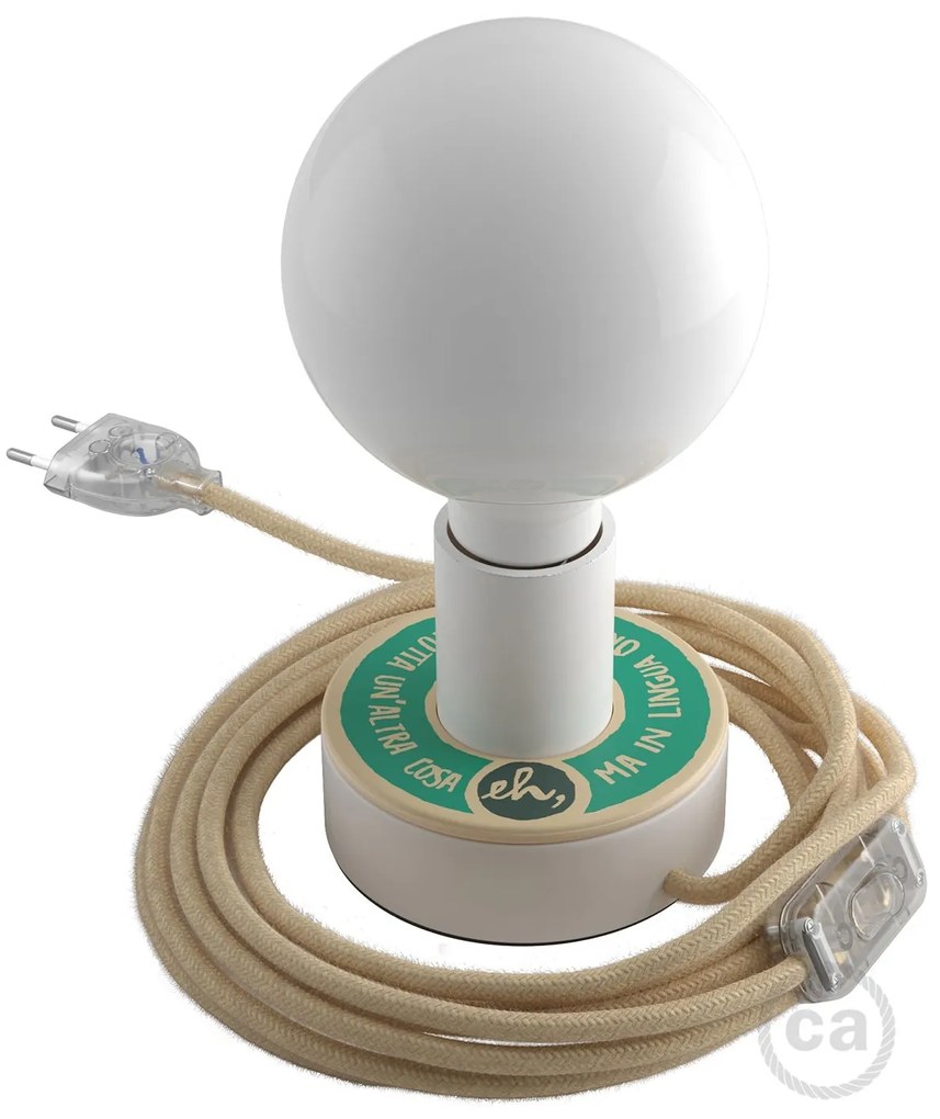 Posaluce MINI-UFO in double-face wood READING BALLSH*T, complete with fabric cable, switch and 2-pin plug - COPERTINA + LINGUA ORIGINALE / Sim