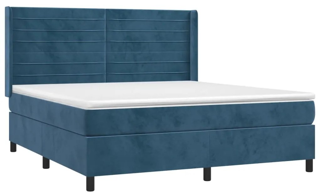 Cama box spring c/ colchão/LED 160x200 cm veludo azul-escuro
