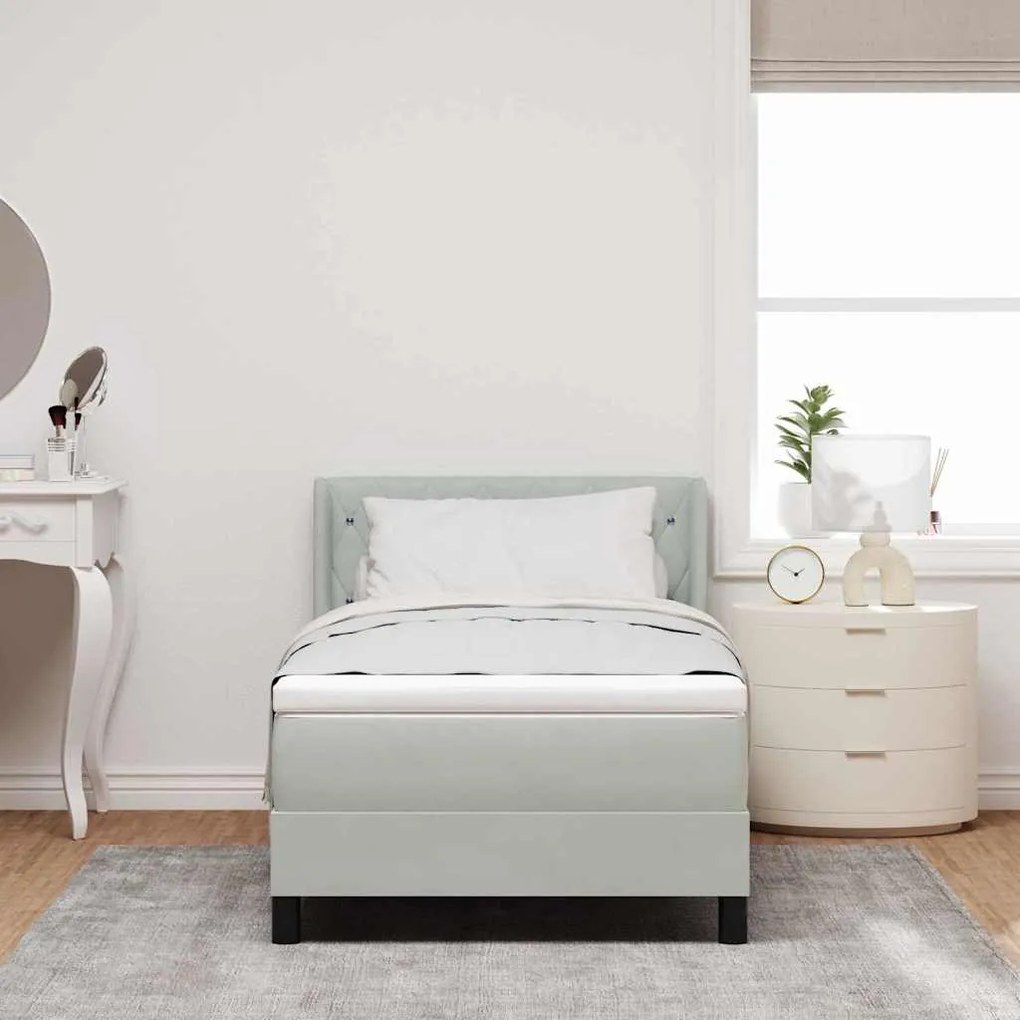 Cama Box com Colchão vidaXL Cinza Claro 90x190 cm Veludo