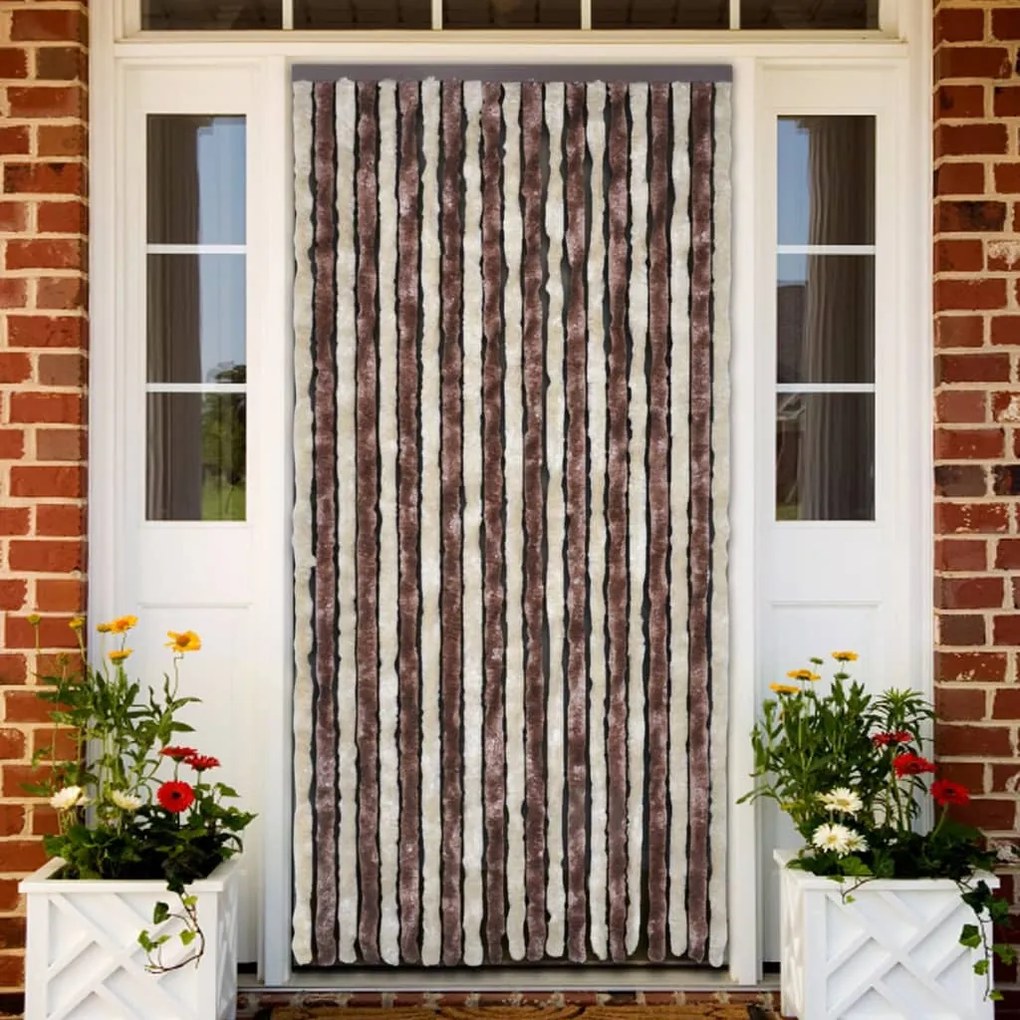 Cortina anti-insetos 90x220 cm chenille bege e castanho claro