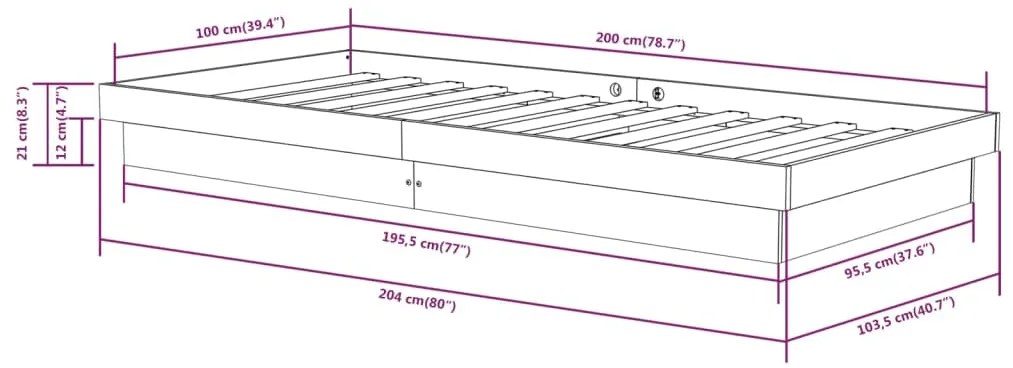 Estrutura de cama 100x200 cm madeira maciça castanho mel