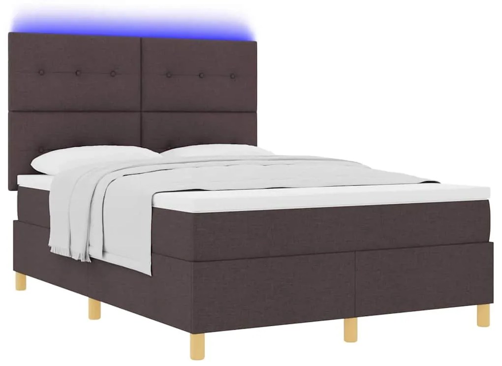 Cama Box com Colchão e LED Castanho Escuro 140x200 cm Tecido