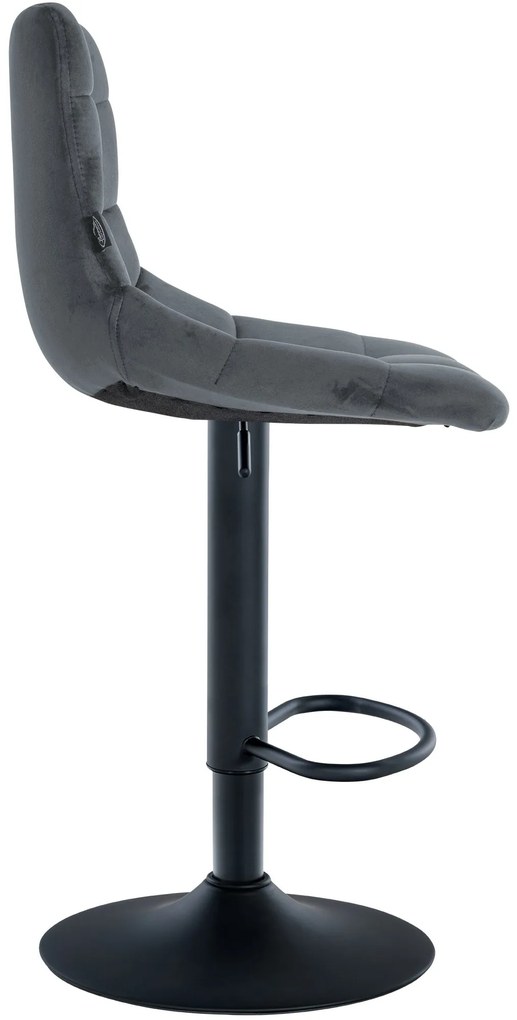 Banco de bar Jerry em veludo com estrutura preta 87-108,5 x 43 x 46,5 cm Cinzento escuro