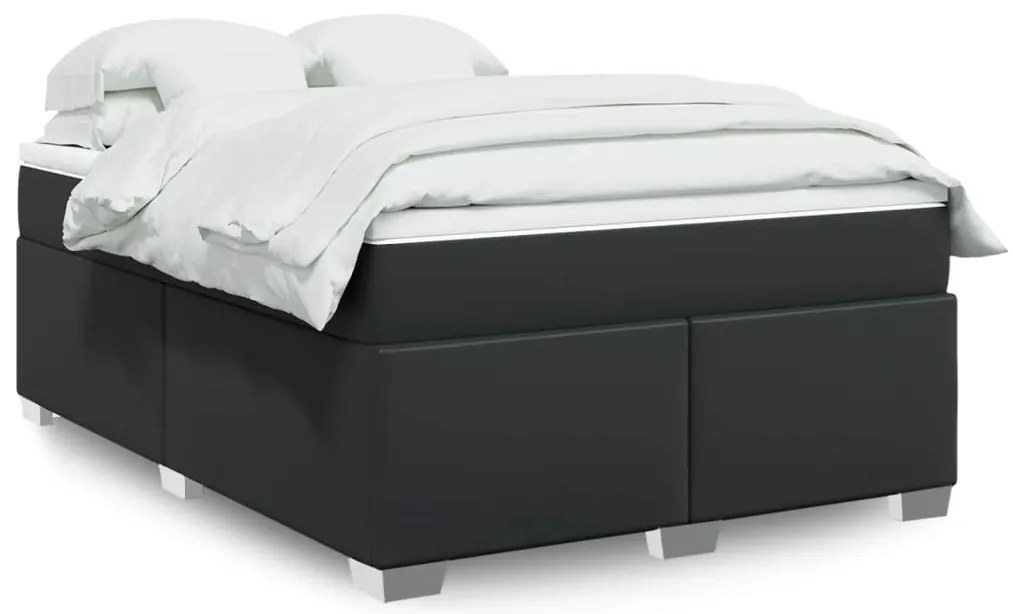 Cama com molas/colchão 160x200 cm couro artificial preto