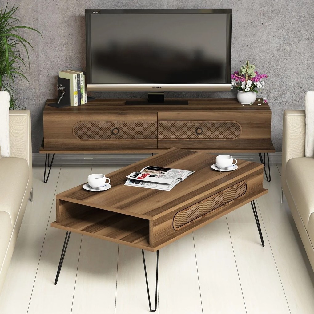 Conjunto de Mobiliário de Sala Ekol – Nogueira – TV Unit: 145x45x37 cm