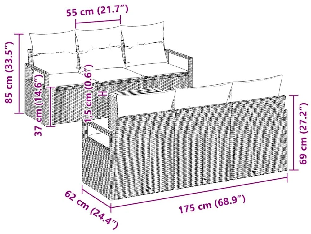 Conjunto de Sofá de Jardim Cinzento 7 pcs Cinzeto Grande