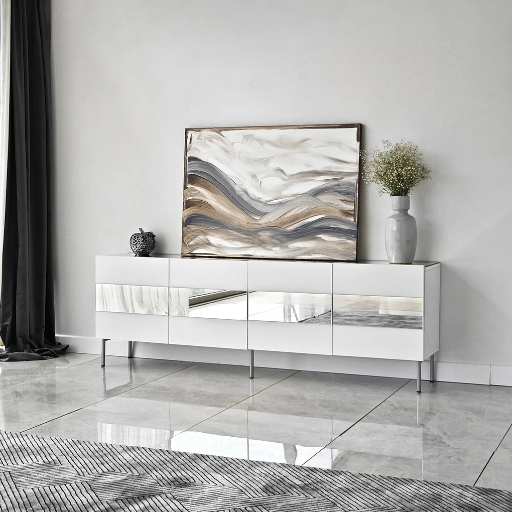 Móvel TV Leon – Branco e Prateado – 180 cm x 59 cm x 35 cm