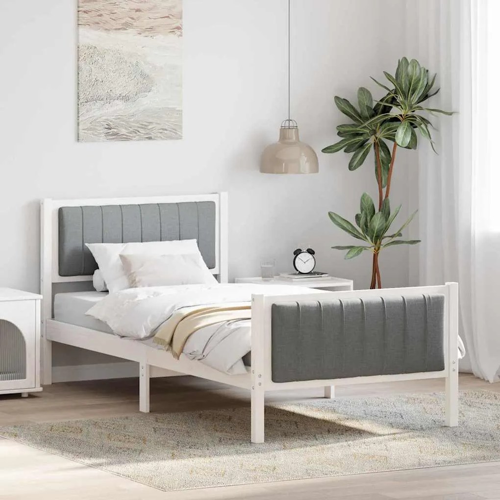 vidaXL Estrutura da cama Branco e cinza claro 90 x 190 cm