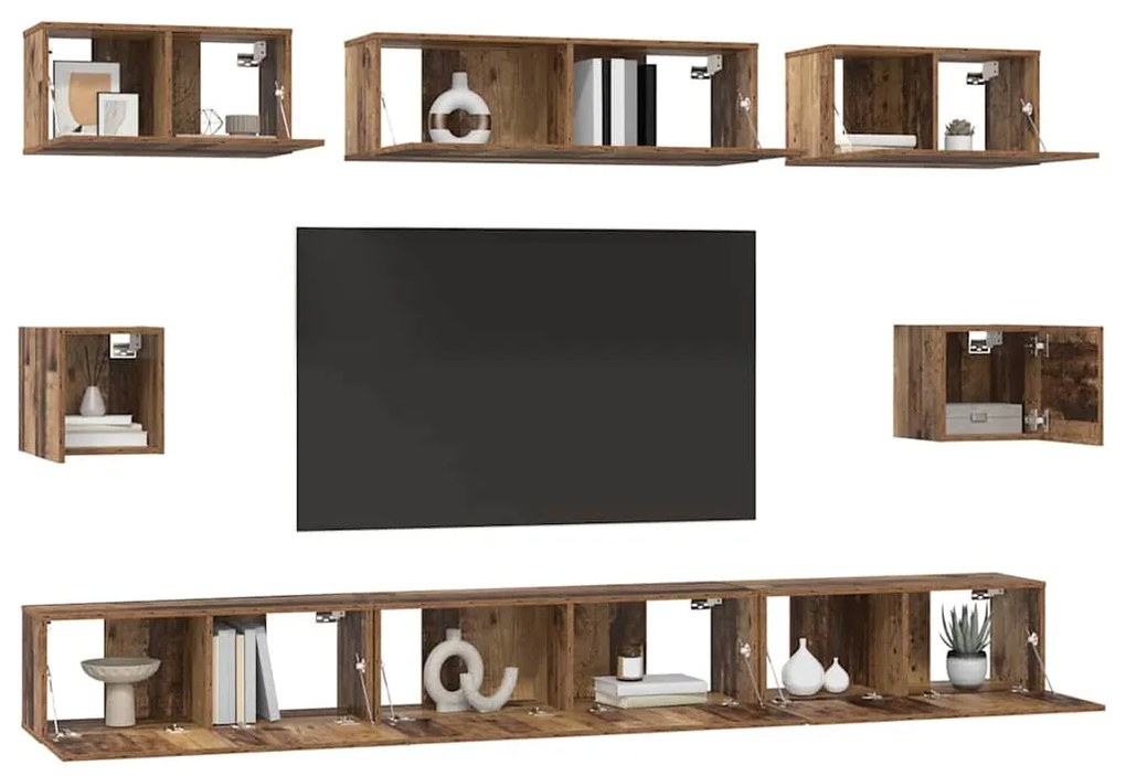 Conjunto de Estantes para TV 8 pcs Madeira antiga