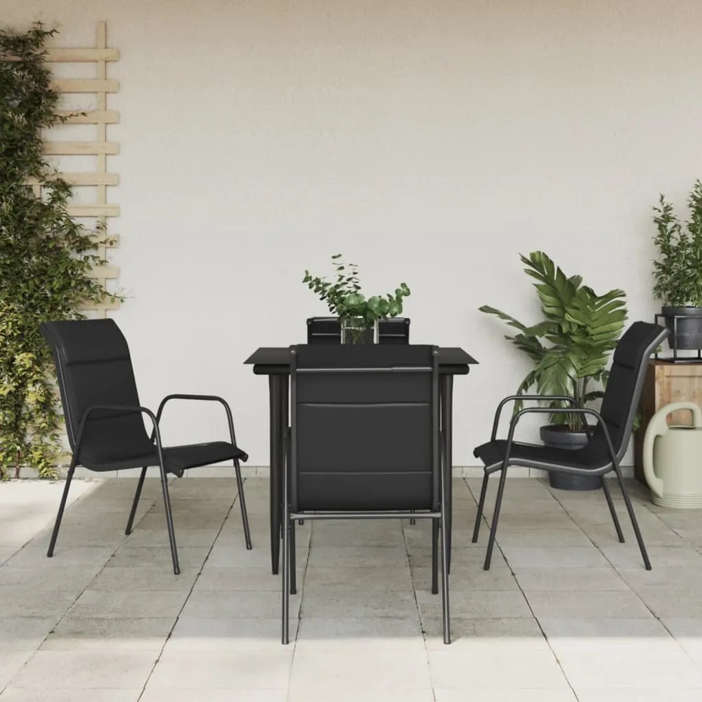 5 pcs conjunto de jantar para jardim aço e textilene preto