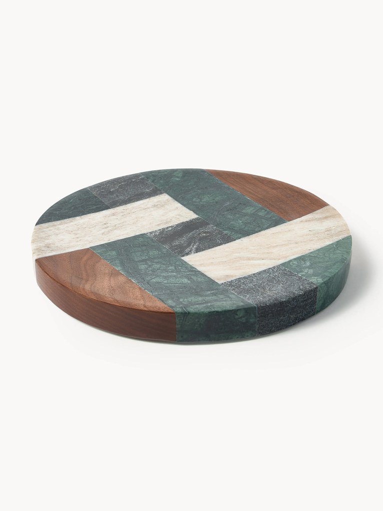 Tabuleiro decorativo grande em mármore e madeira de nogueira Mauricio