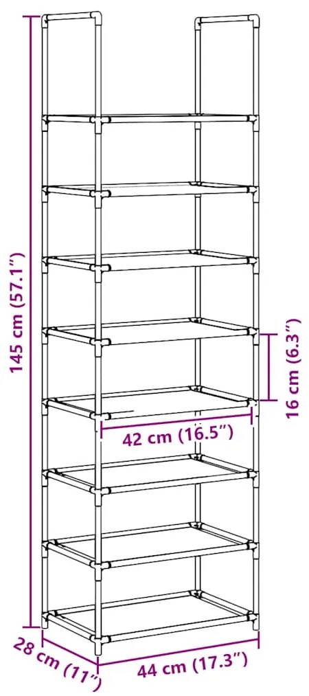 Sapateira 8 camadas 44x28x145 cm tecido não tecido preto