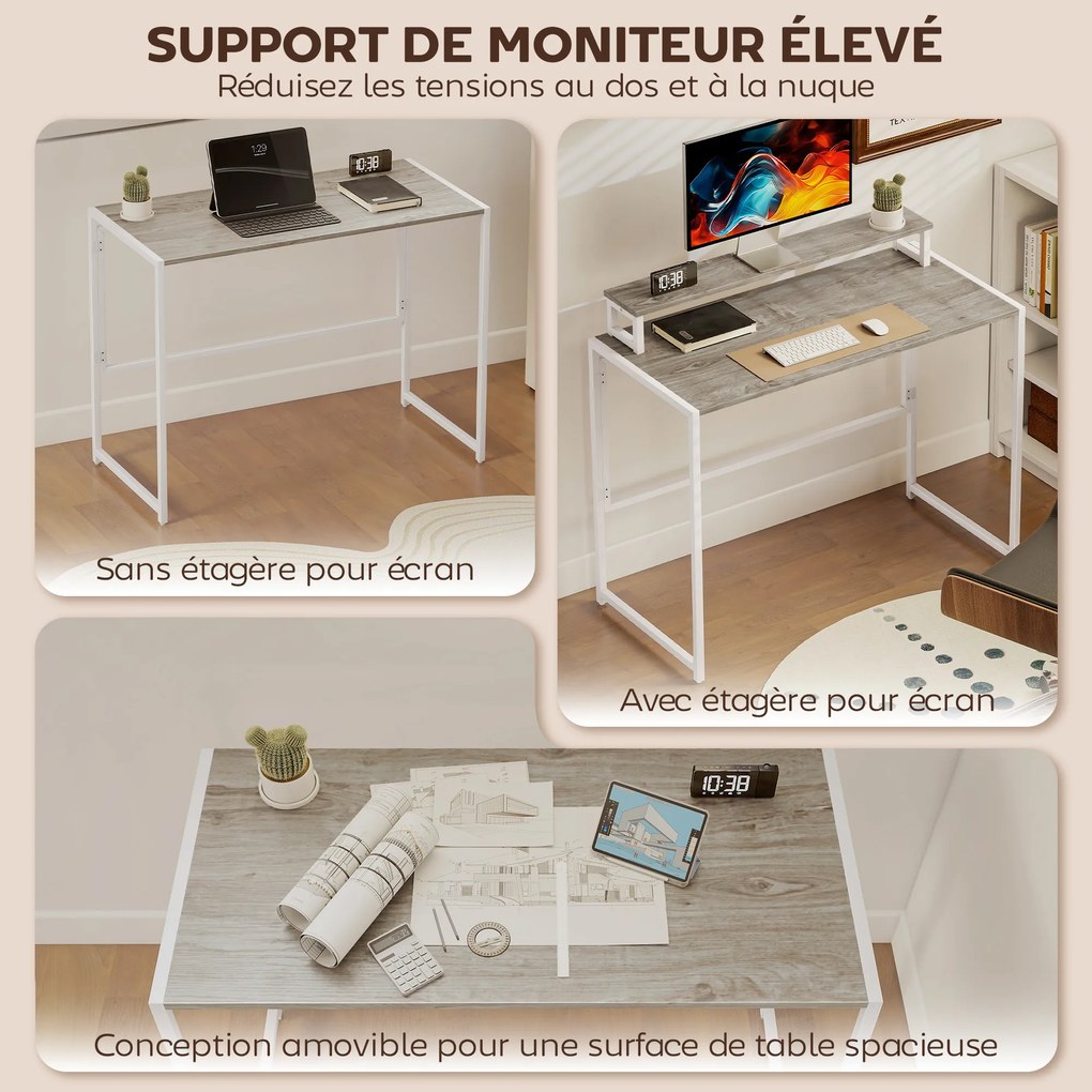 Secretária dobrável para computador com suporte para ecrã, para quarto, espaços pequenos, 100 x 48 x 87,5 cm, cor madeira natural