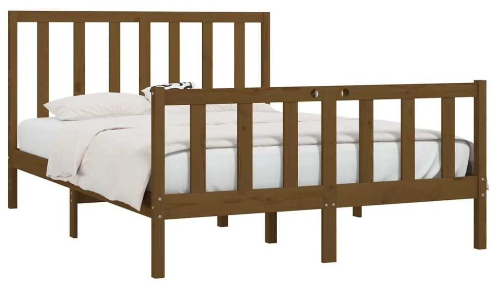 Estrutura cama king 150x200 cm madeira maciça castanho-mel