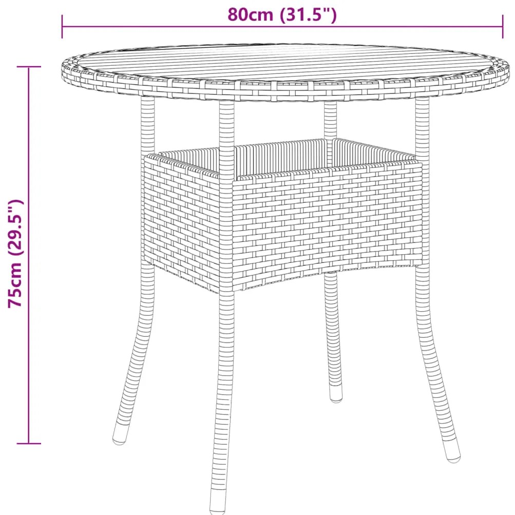 3 pcs conjunto de bistrô para jardim vime PE preto