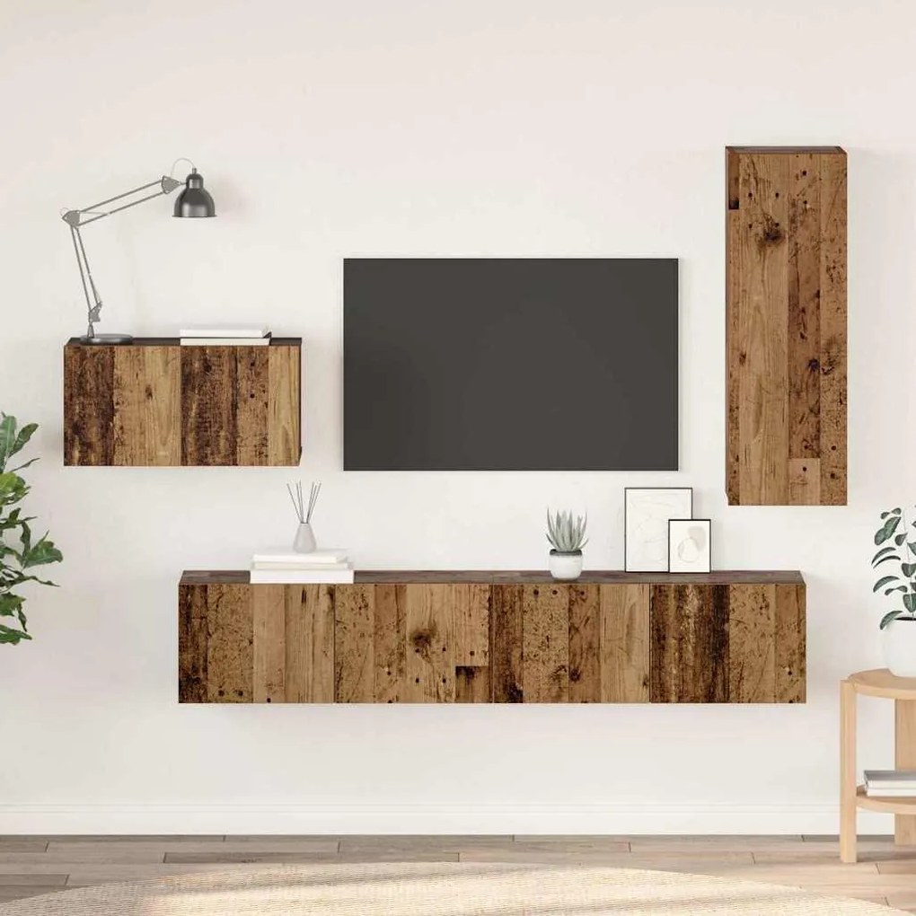 Conjunto de móvel de TV 4 pcs Madeira antiga 30.5 x 30 x 90 cm