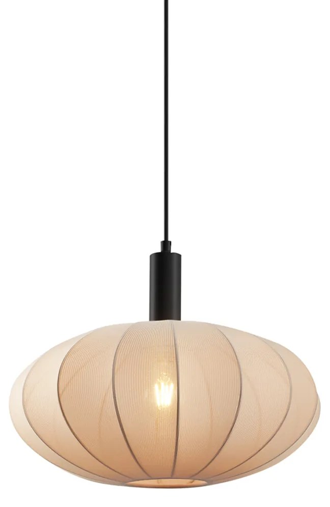 Candeeiro suspenso Japandi preto com abajur de tecido castanho - Bida