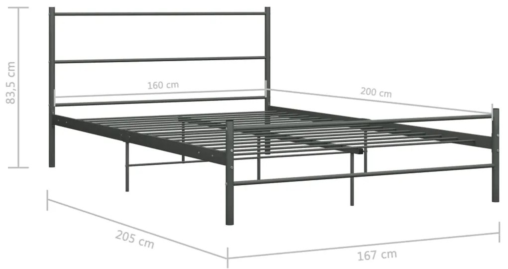 Estrutura de cama metal 160x200 cm cinzento