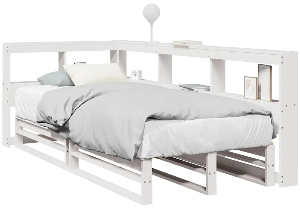 vidaXL Cama com estante sem colchão 100x200 cm pinho maciço branco