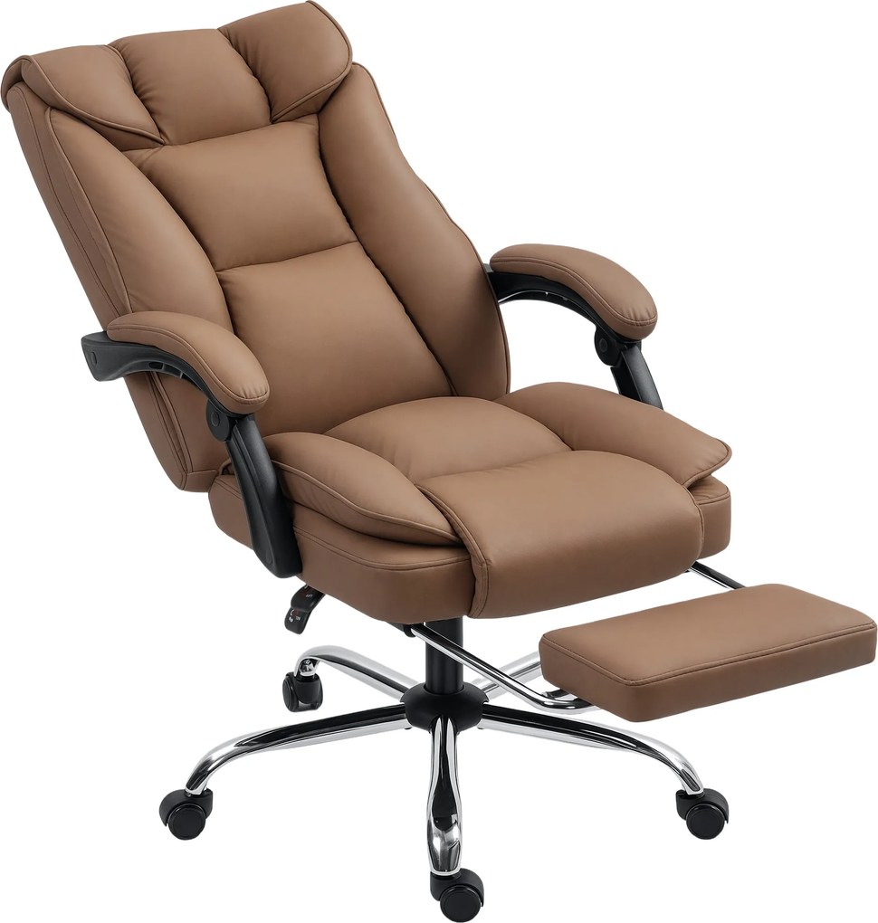 HOMCOM Cadeira de Escritório com Apoio para os Pés Encosto Reclinável e Revestida em Couro Sintético  66x72x113-121 cm Marrom | Aosom Portugal
