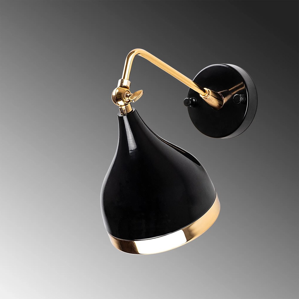 Candeeiro de Parede Yildo – Preto e Dourado – 14 x 32 x 26 cm