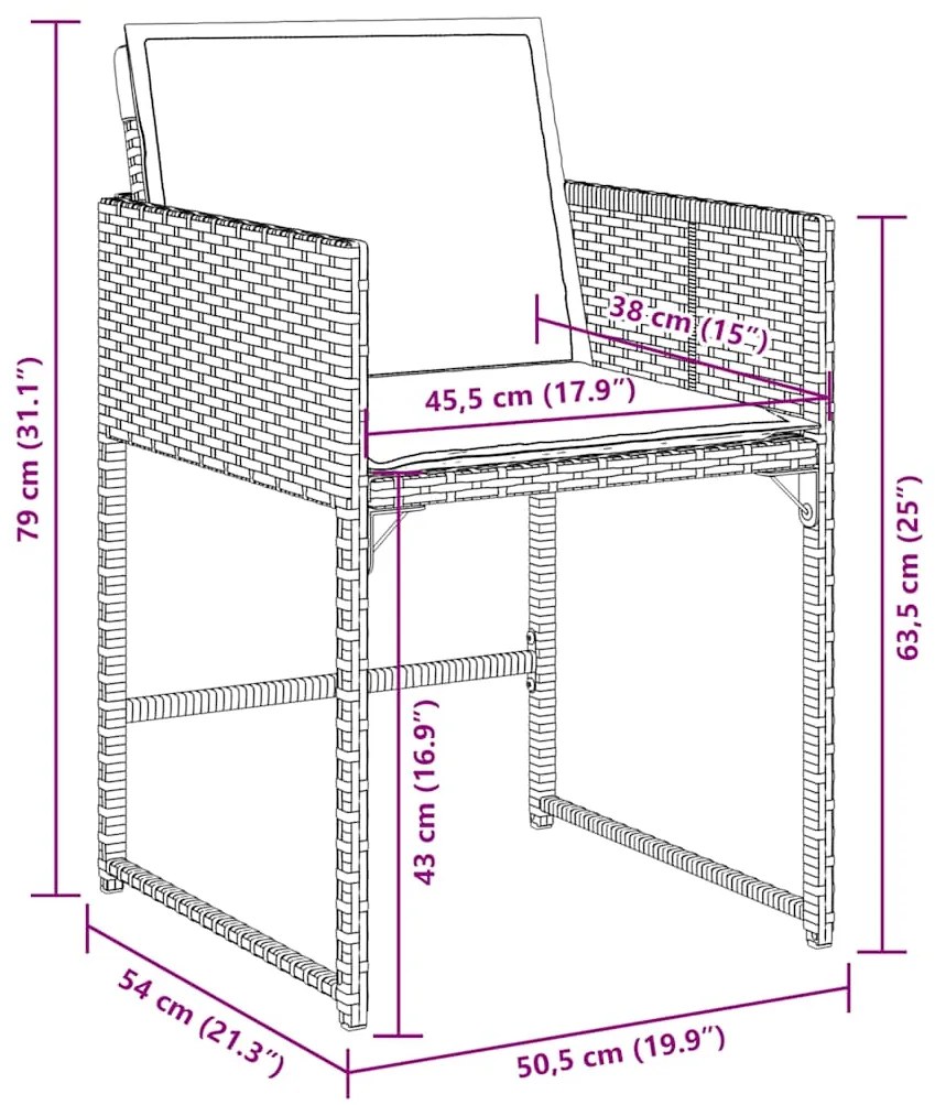 9 pcs conjunto de jantar p/ jardim c/ almofadões vime PE cinza
