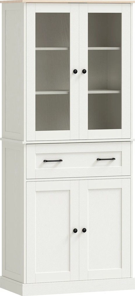 HOMCOM Armário de Cozinha com 2 Portas de Acrílico Gaveta Grande e Prateleiras Ajustáveis 76x40x182,5 cm Creme | Aosom Portugal