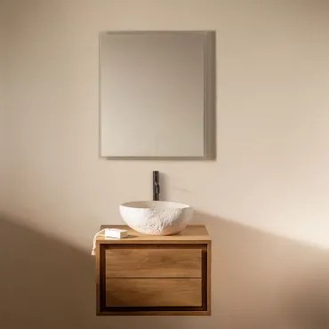 Conjunto De Móveis De Banheiro Em Madeira De Teca Jabari Madeira De Teca & Irregular Em Cimento Branco ↔︎40 Cm - Sklum