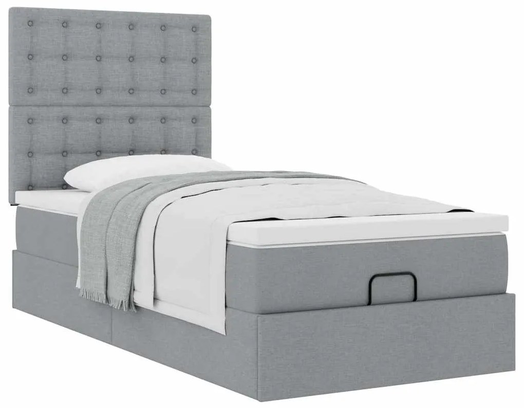 Estrutura cama otomana colchão 90x190 cm tecido cinzento claro