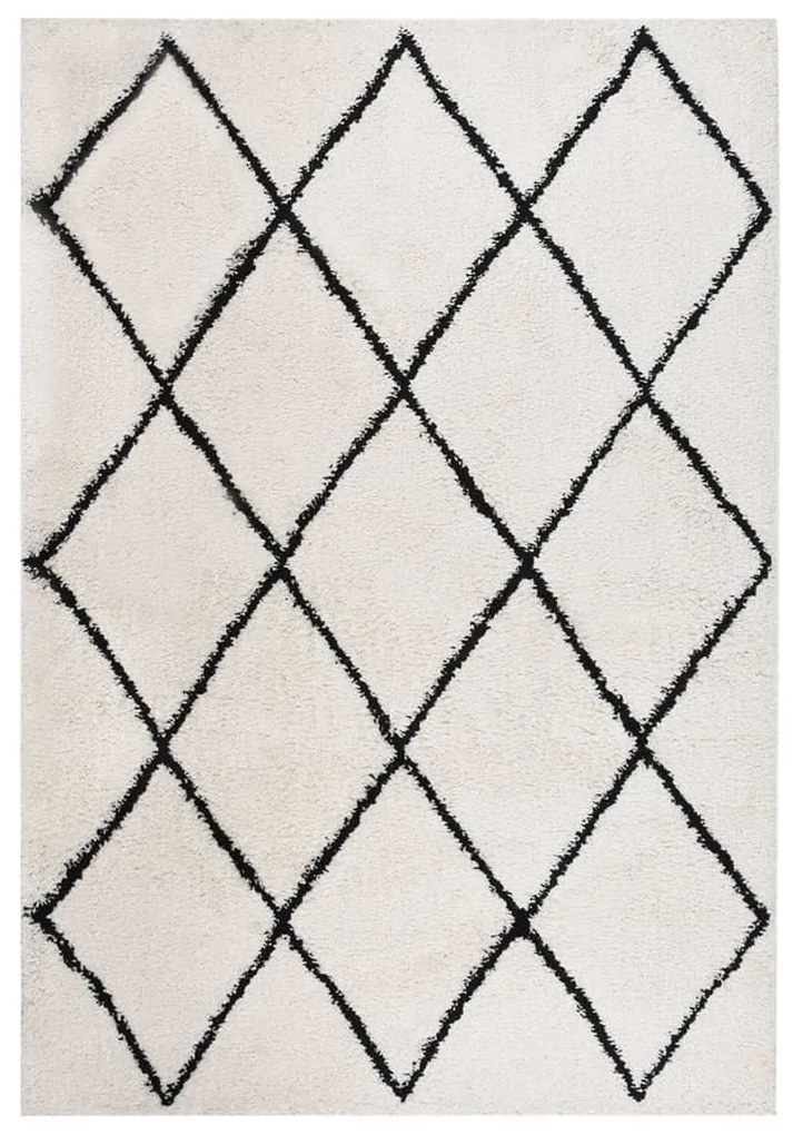 342148 vidaXL Tapete shaggy de pelo alto 140x200 cm preto/cor creme