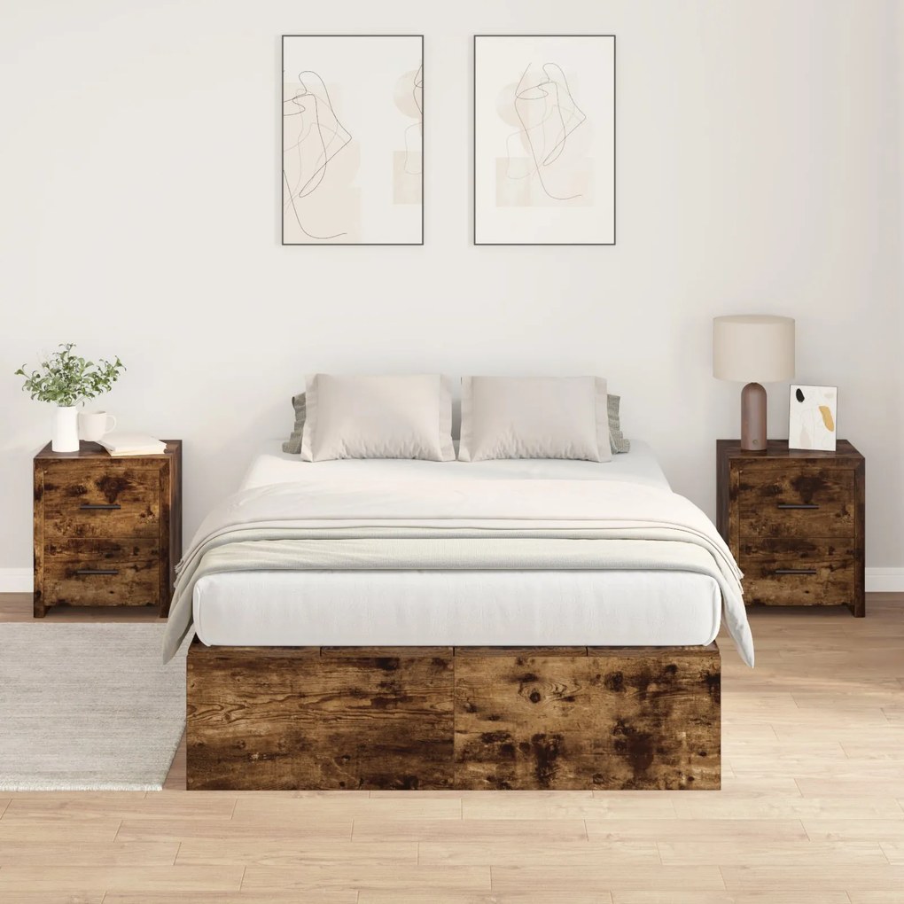 Cama com Armazenamento vidaXL em Carvalho Fumado 120x190 cm