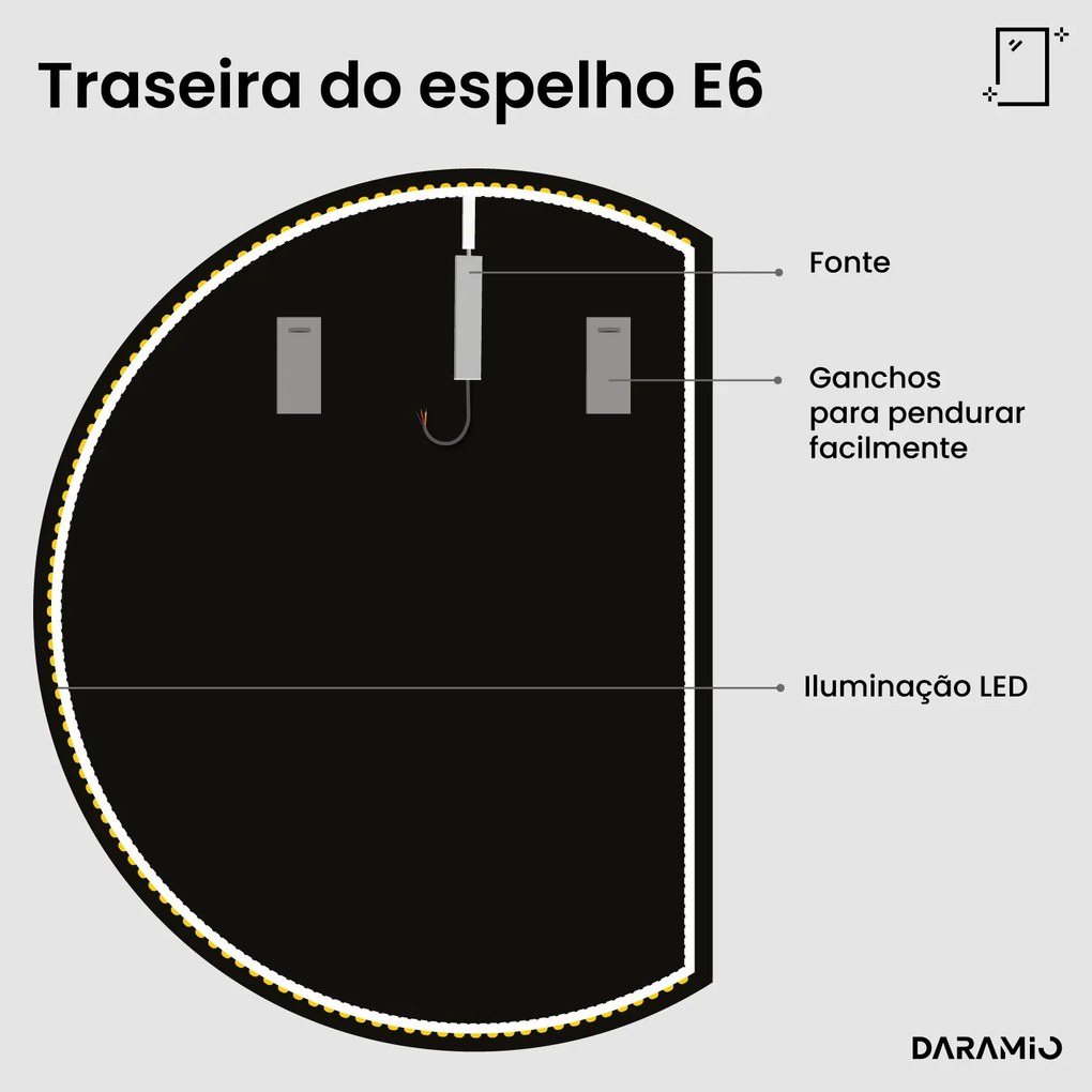 Espelho meia-lua com luz E6