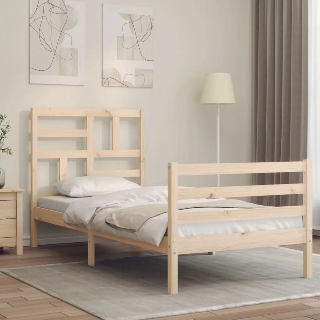 vidaXL Estrutura cama de solteiro pequena c/ cabeceira madeira maciça