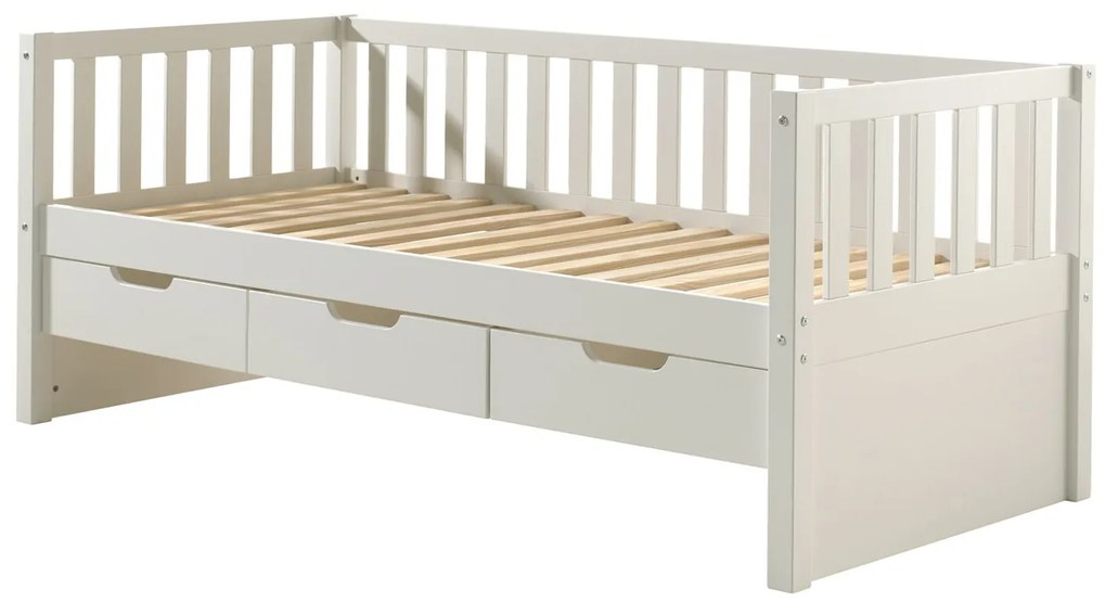 Cama infantil FRITZ (90x200) com 3 gavetas + Estrado Branca