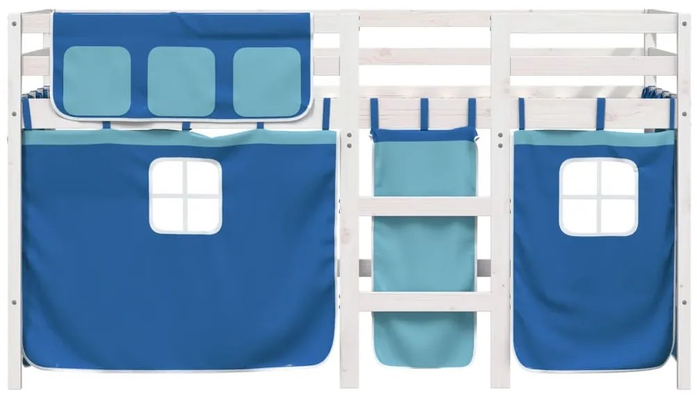 Cama alta p/ criança c/ cortinas 90x190 cm pinho maciço azul