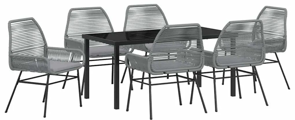 Conjunto de Jantar de Jardim 7 Peças com Almofadas Cinza em Polirattan