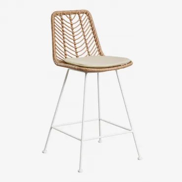 Pacote De 4 Bancos Altos Em Rattan Sintético Gouda Natural Natural & Branco & ↑65 Cm & Beige Creme - Sklum