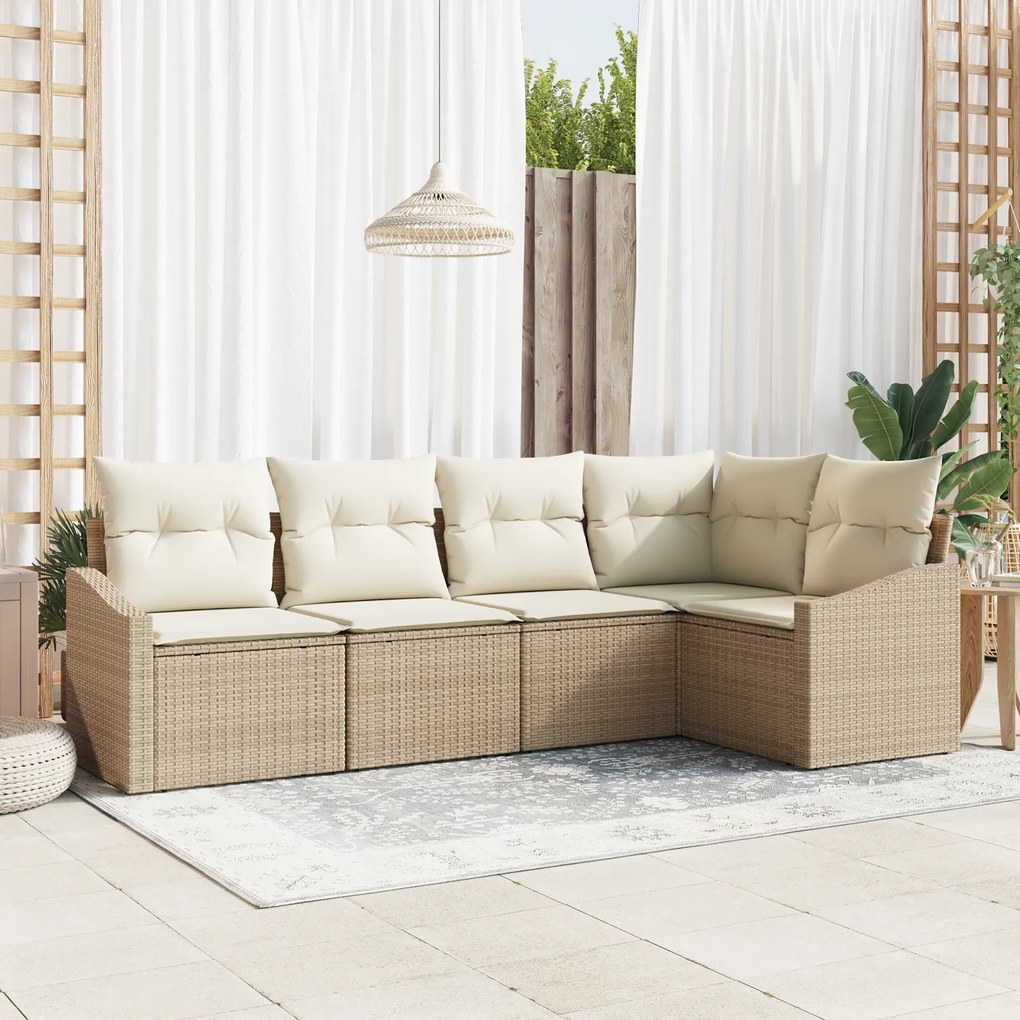 Conjunto de Jantar de Jardim de 5 Peças com Almofadas Bege em Rattan S