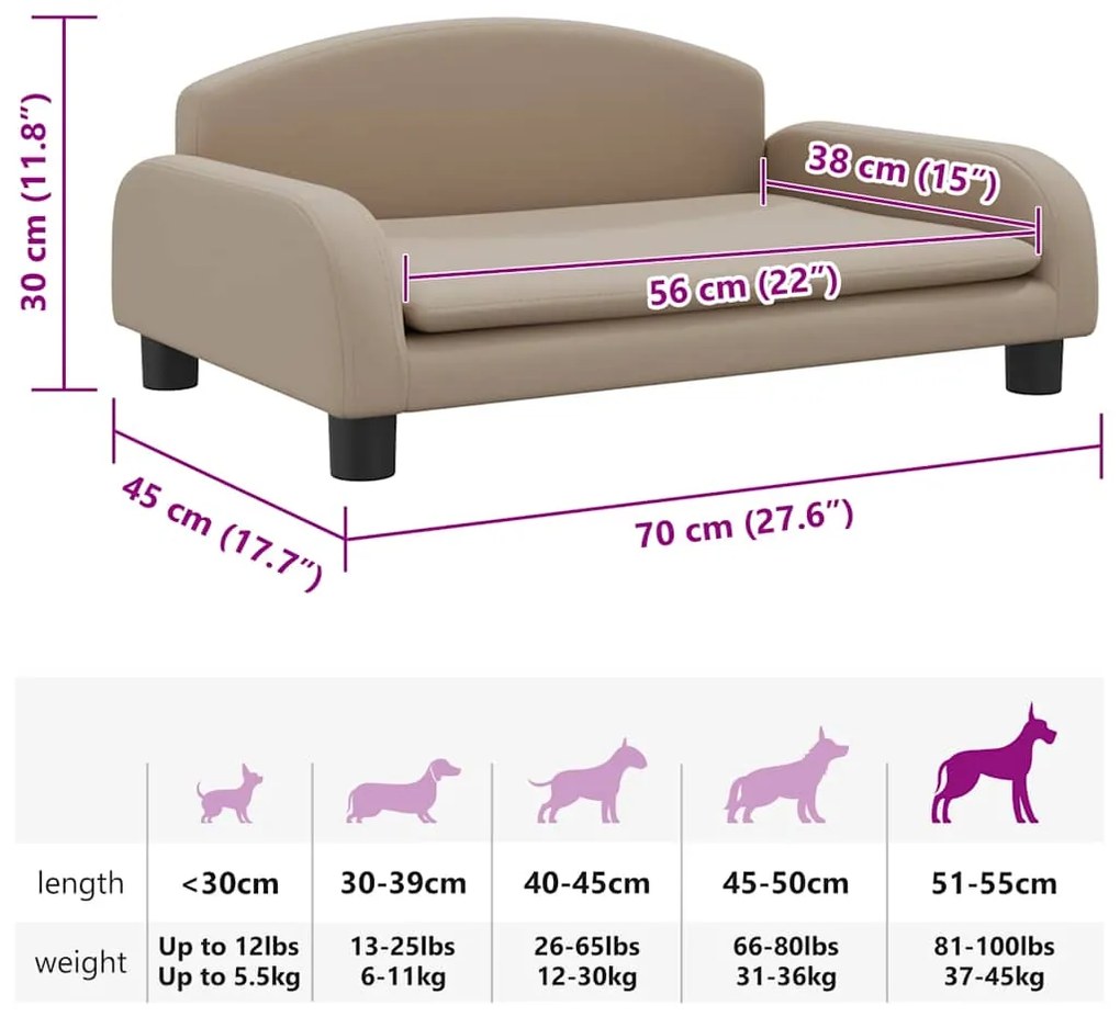 Cama para cães 70x45x30 cm couro artificial cappuccino