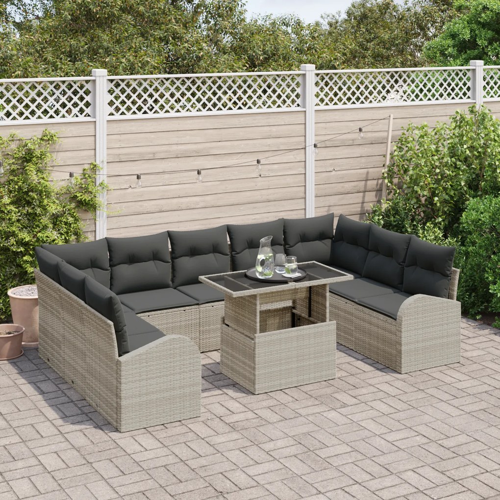 Conjunto de Sofá de Jardim vidaXL 10 Peças com Almofadas Cinza Claro e