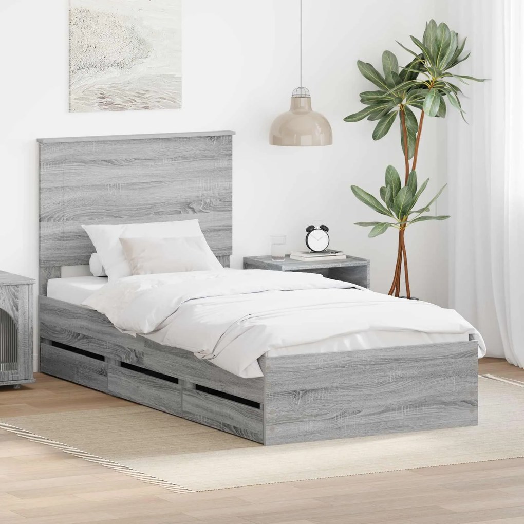vidaXL Estrutura da Cama com gaveta Cinza Sonoma 75 x 190 cm