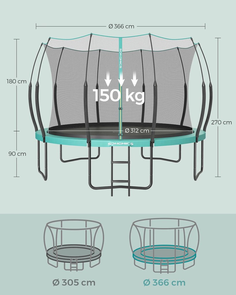 Trampolim Ø 366 cm com fecho de correr azul marinho