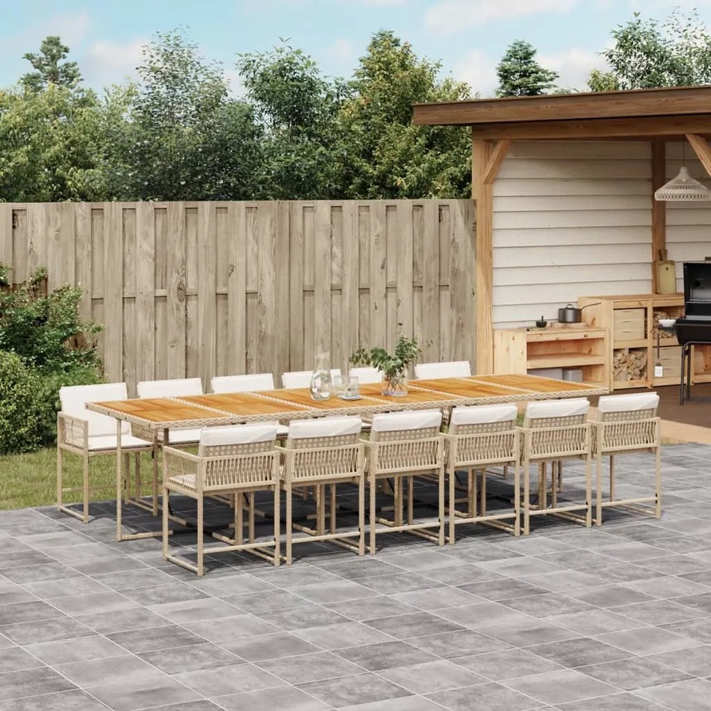 vidaXL 13 pcs conjunto de jantar p/ jardim com almofadões vime PE bege