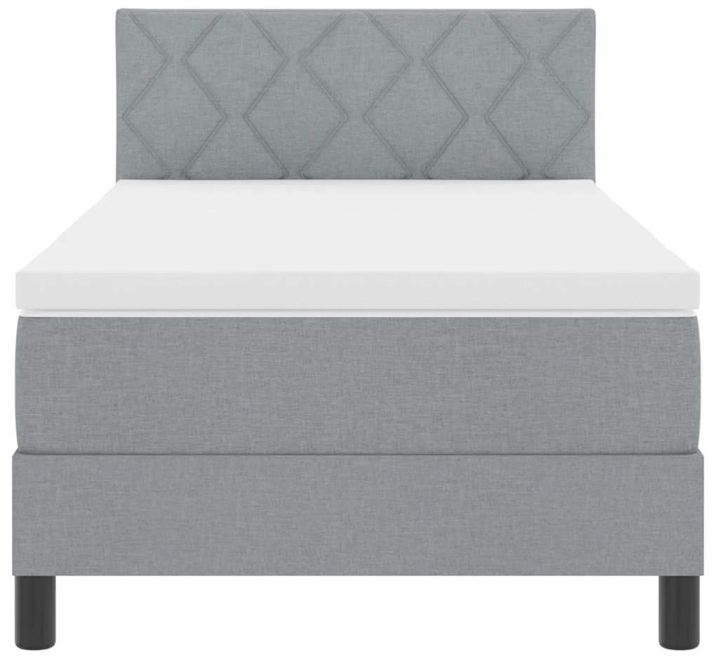 Cama Box Spring com Colchão &amp; LED Cinza Claro 90x200 cm Tecido