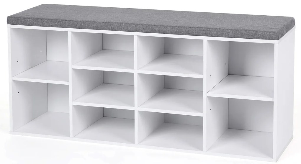 Banco organizador para sapatos com 10 compartimentos. | VASAGLE | 104 x 30 x 48 cm | branco | LHS10WT.