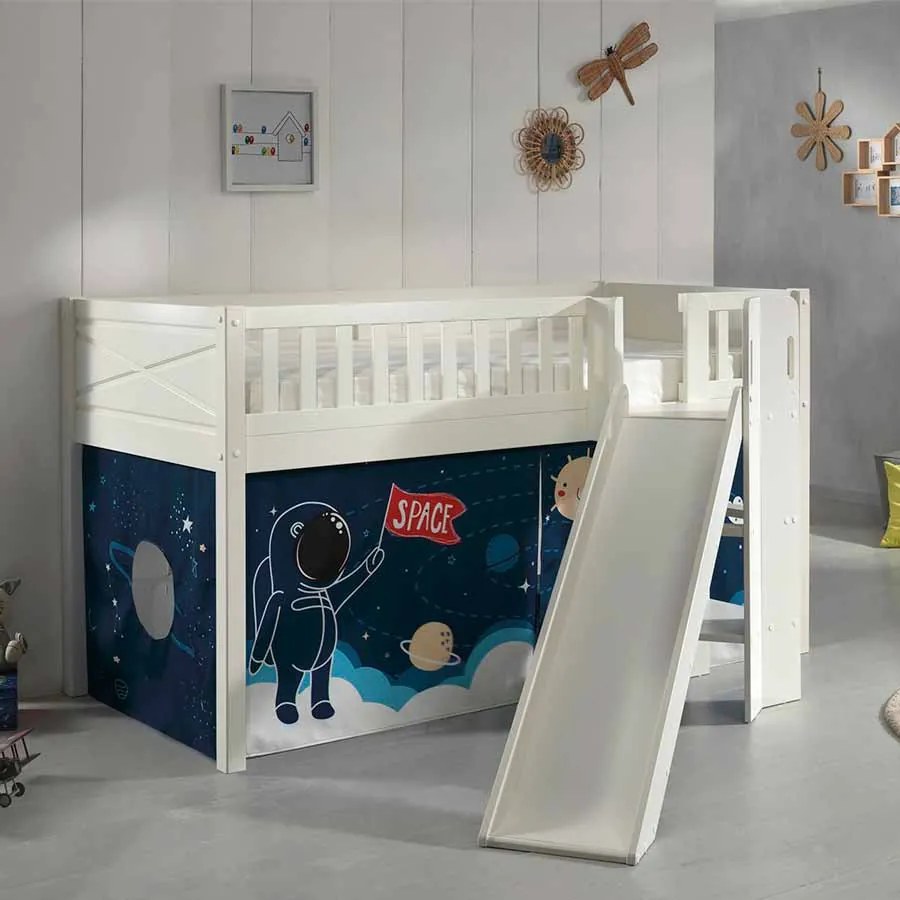 Conjunto cama Infantil SCOTT + escorrega + cortina de brincar SPACE SHUTTLE Branca