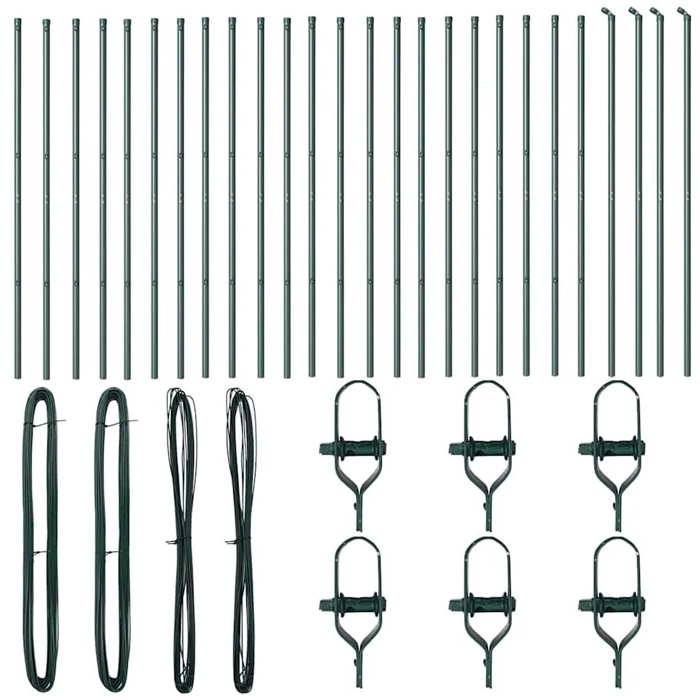 Posts de Cerca 26 pcs Verde Ø32 mm 170 cm Aço Galvanizado