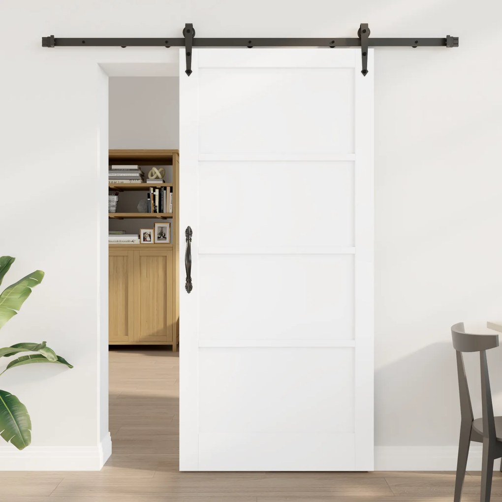 Porta Deslizante vidaXL com Conjunto de Hardware Branca 93x202 cm Madeira Sólida de Pinho